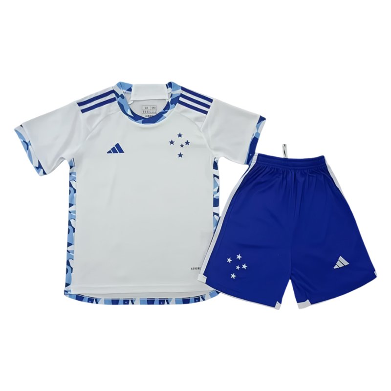 Cruzeiro Barn Bortedrakt 24/25 Hvit Kortermet + Blå Korte bukser