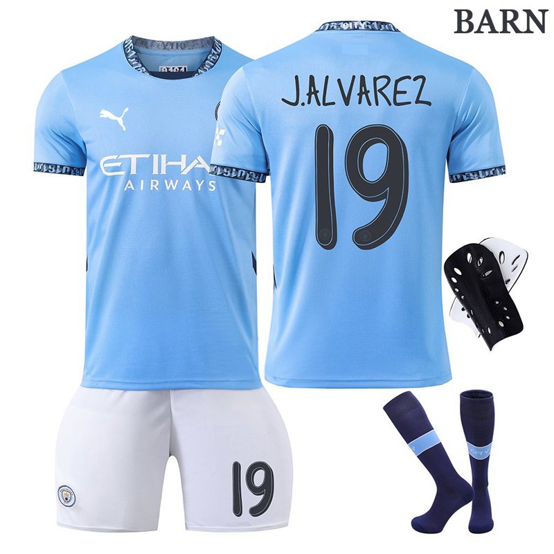 J.Alvarez 19 Manchester City Barn Hjemmedrakt 2024/25 Cup Suit til god pris
