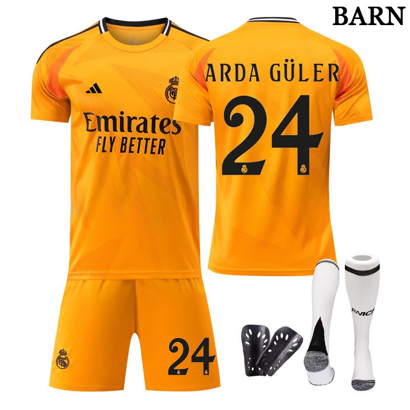 Ny Real Madrid drakt 2024/25 Arda Güler #24 Oransje Bortedrakt for Barn