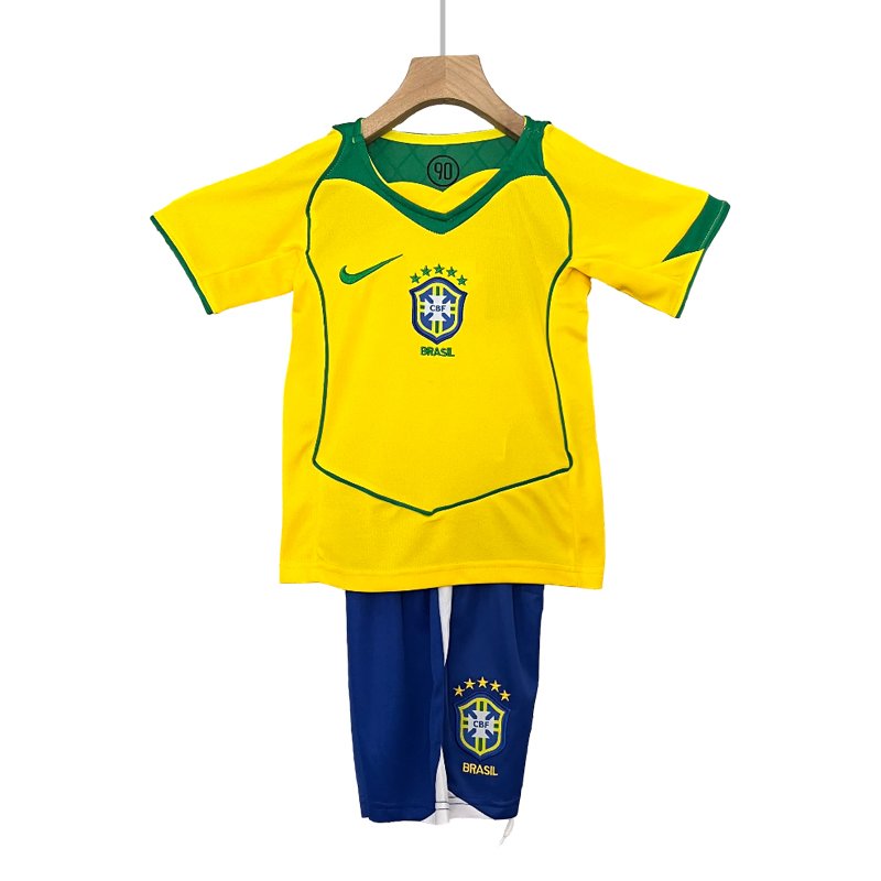 Brasil Barn Hjemmedrakt Retro 2004 Gul Kortermet + Blå Korte bukser