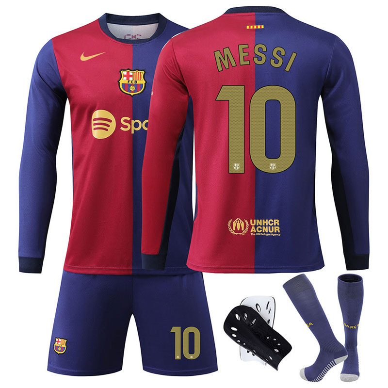 FC Barcelona 2024/25 hjemmedrakt langermet + shorts med Messi 10 trykk