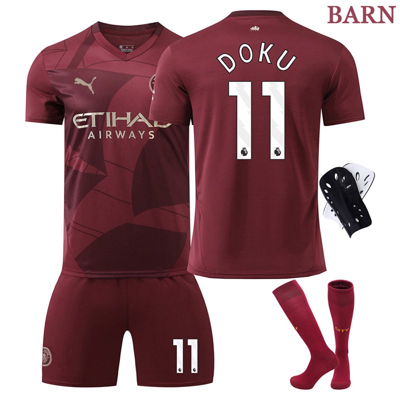 Manchester City Doku 11 Tredje draktsett 24/25 fotballdrakter barn