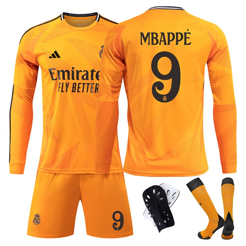 Billige Fotballdrakter Real Madrid Mbappé #9 Bortedrakt 24/25 Langermet