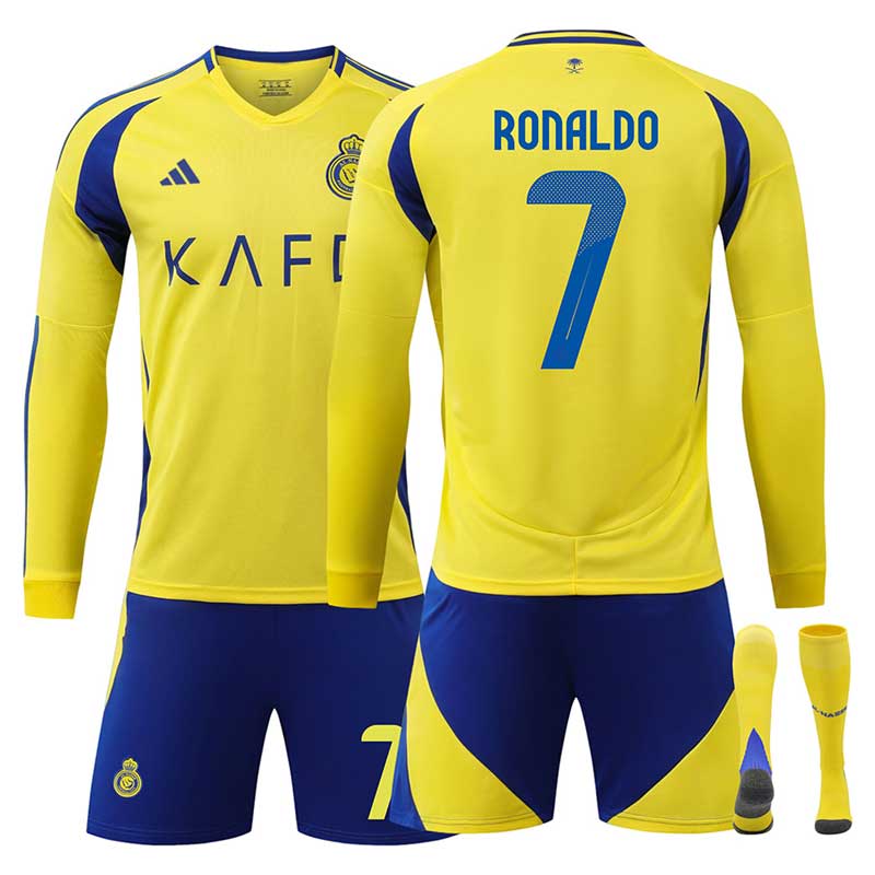 Al-Nassr hjemmedrakt 2024-25 langermet med shorts og Ronaldo 7 trykk